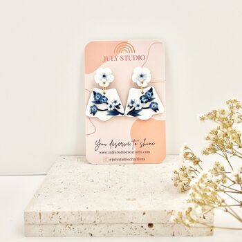 Blue And White Floral Handmace Statement Earrings, 4 of 5