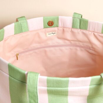 Wide Pink And Green Striped Tote Bag, 2 of 4