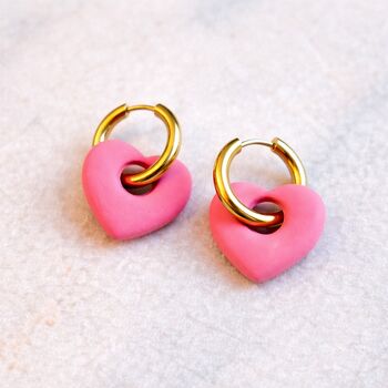 Chunky Huggie Hoop Heart Earrings In Pastel Colours, 2 of 5