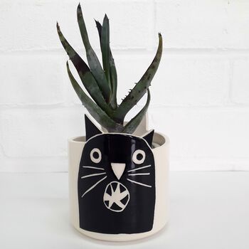 Illustrated Ceramic Black Cat Planter, 3 of 6