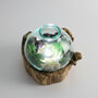 Molten Glass Terrarium Decorative Bowl On Wooden Base, thumbnail 4 of 9
