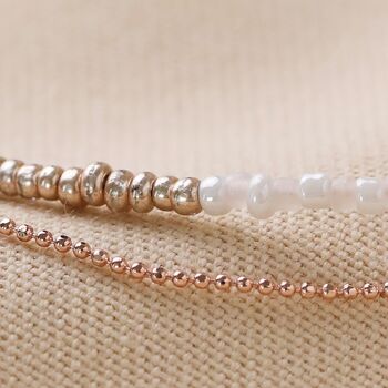 Layered Beaded Anklet In Grey And Rose Gold Plating, 3 of 3