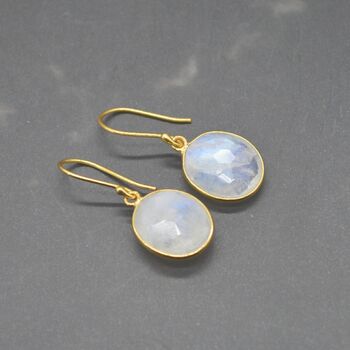 Rainbow Moonstone Gold Drop Earrings: June Birthstone, 5 of 8