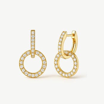Double Hoop Pavé Earrings With Round Removable Charms In Gold, 2 of 4