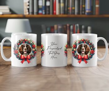 Personalised Welsh Springer Spaniel Christmas Wreath Dog Mug, 2 of 2