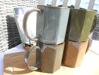 Set Of Four Assorted Reactive Glaze Hexi Mugs In Earth Tones, 11 of 12