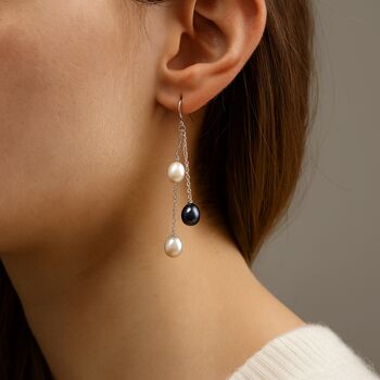 Sterling Silver Freshwater Pearl Triple Drop Earrings, 2 of 4