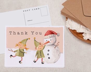 Christmas Elves And Snowman Thank You A6 Postcard Pack, 2 of 3