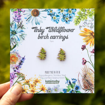 Inky Fern Birch Stud Earrings With Hypoallergenic Posts, 4 of 8