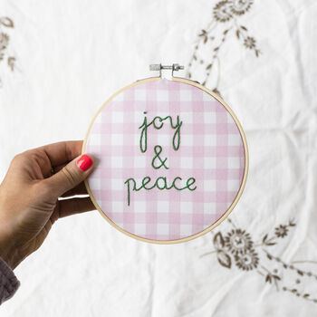 Joy And Peace Gingham Embroidery Hoop Kit, 4 of 6