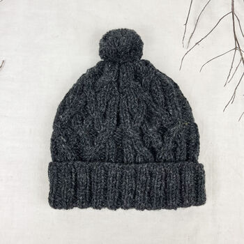 Fair Trade Unisex Cosy Cable Knit Wool Bobble Hat, 4 of 10