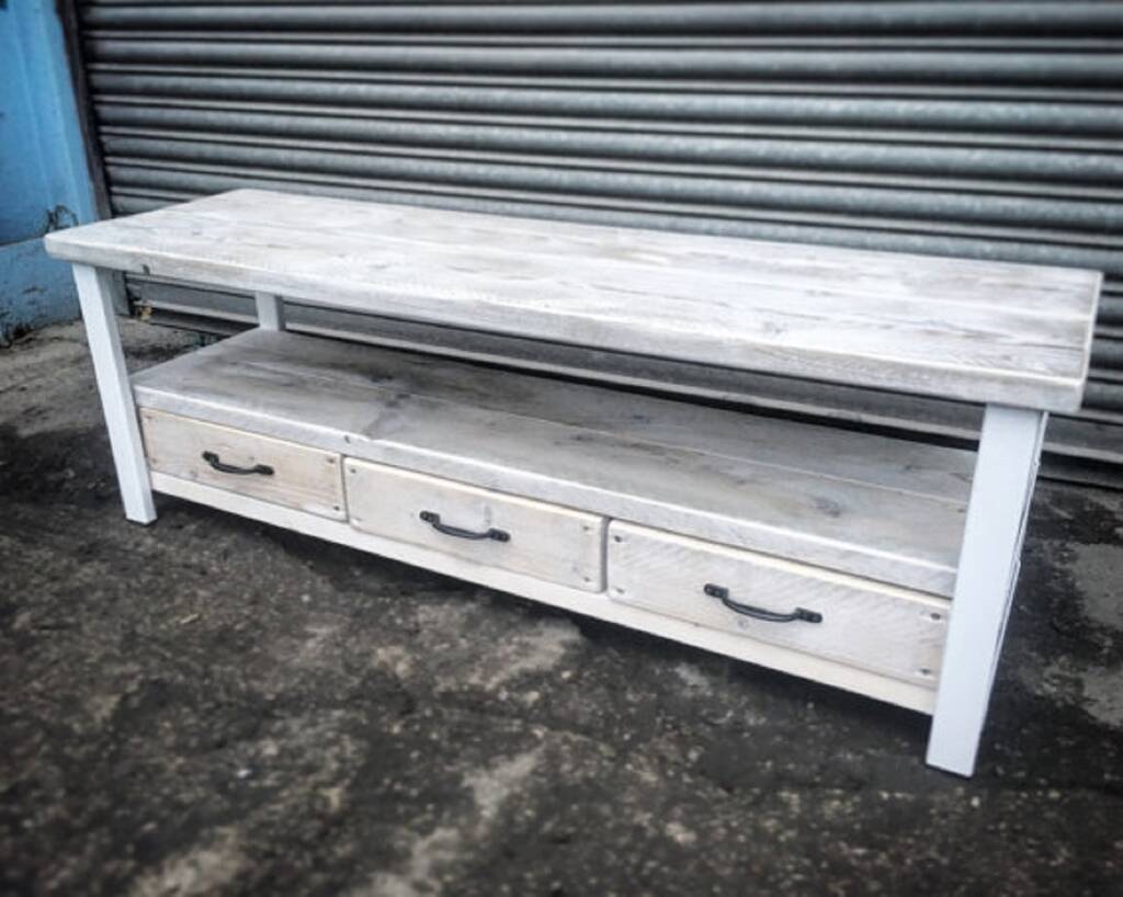 Industrial Reclaimed Tv Unit With Drawers White 331, 1 of 4