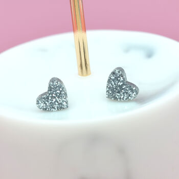 Mini Laser Cut Glitter Love Heart Earrings Studs, 11 of 12