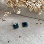Green Blue Crackle Glaze Ceramic Square Studs, thumbnail 3 of 9