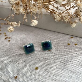 Green Blue Crackle Glaze Ceramic Square Studs, 3 of 9