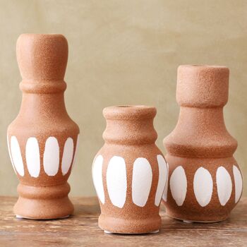 Set Of Three Terracotta Candlestick Holders, 3 of 4