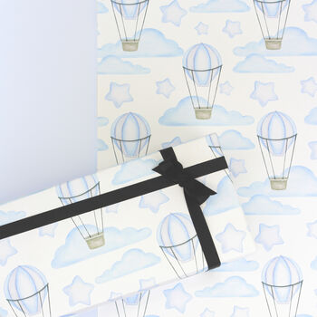 Hot Air Balloon Gift Wrapping Paper Available In Blue Or Pink, 5 of 11