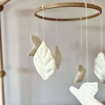 Linen Bird And Leaf Mobile Nursery Decor, 6 of 9