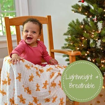 First Christmas New Baby Gingerbread Muslin Blanket, 4 of 6