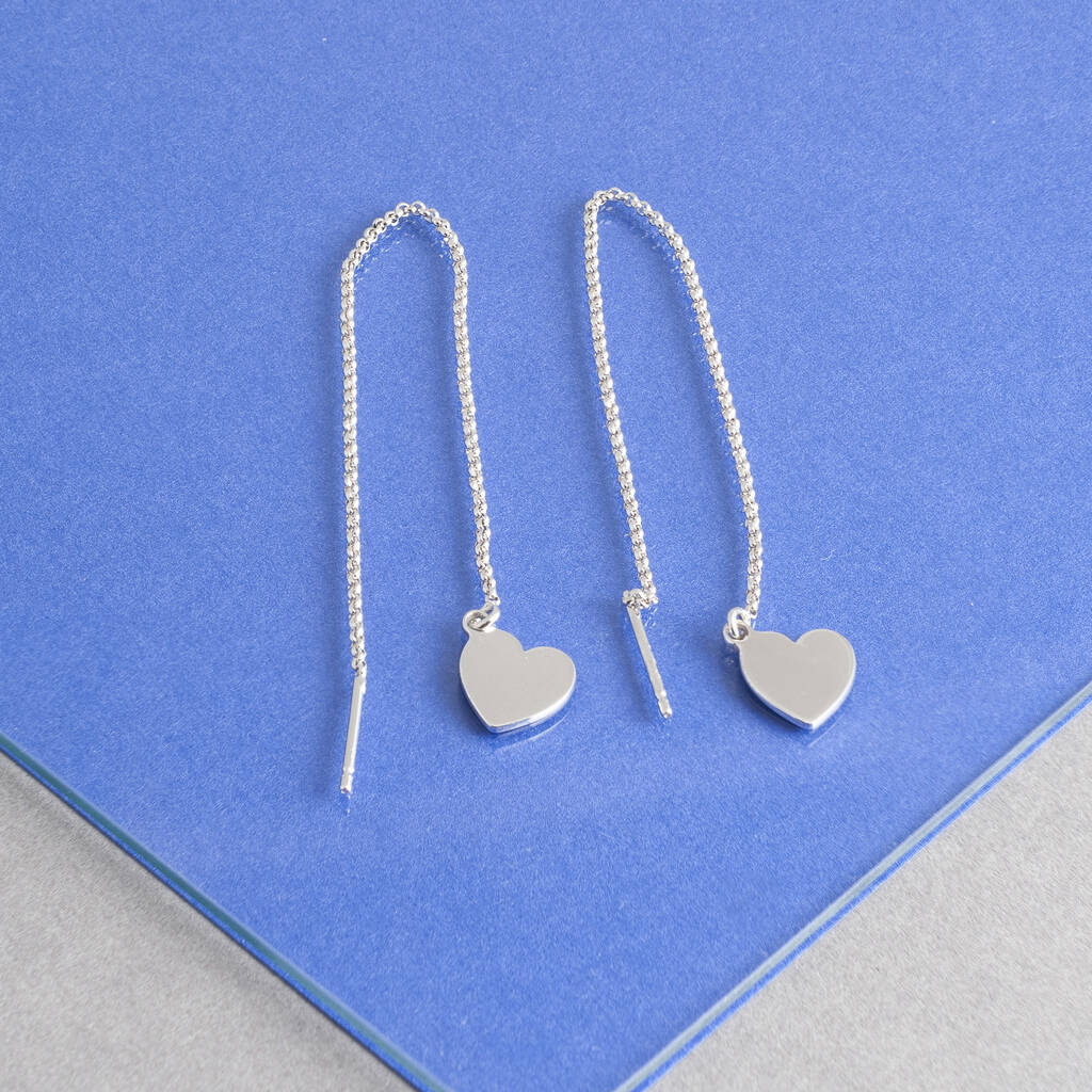 Delicate Heart Threader Earrings In Gold Or Silver By Loel & Co