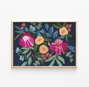 Navy Colourful Floral Illustration Print, 2 of 5