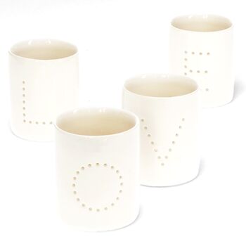 Set Of Four Love Ceramic Tealight Holders, 2 of 3