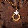 Diamond And Circle Brushed Gold And Silver Pendant Necklace, thumbnail 4 of 5