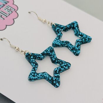 Teal Glitter Star Earrings, 2 of 6