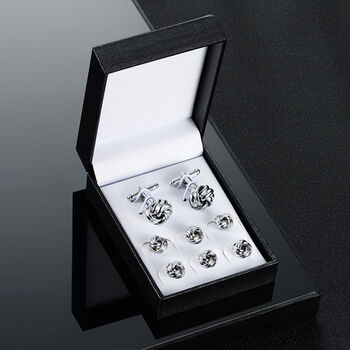 Six Silver Dress Shirt Tuxedo Studs And Cufflink Set, 7 of 7