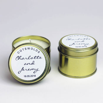 White And Gold Wedding Favour Personalised Candles, 2 of 3