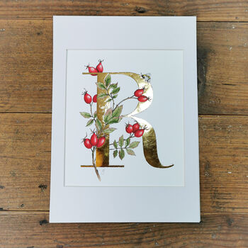 R Is For Rosehip Illuminated Initial Art, 3 of 6