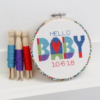 Baby Cross Stitch, Wall Hanging Hoop Kit. Gift Set, 4 of 5