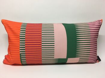 Combed Stripe Cushion, Vermillion, Green + Blush, 4 of 5