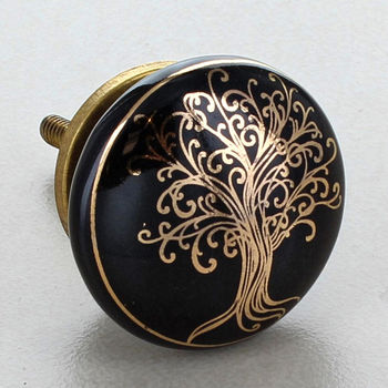 Black Gold Tree Of Life Ceramic Door Knobs, 5 of 11