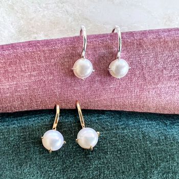 Modern Pearl Drop Earrings In Sterling Silver, 4 of 9