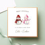 Personalised Snowman Twin Girls Christmas Card, thumbnail 3 of 4