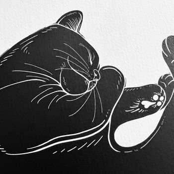Cat Nap Black And White Linocut Art Print, 7 of 7
