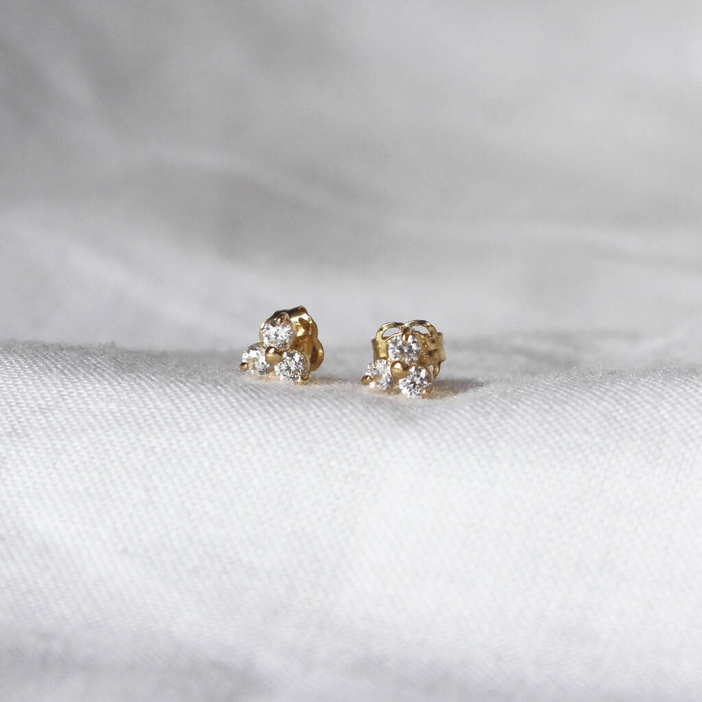 9ct Solid Gold Rosa Triad Stone Dainty Stud Earring By Lily Designs ...
