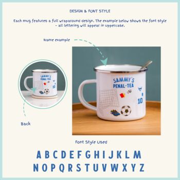 Personalised Enamel Mug – Footie Shirt And Goal Post Design, 6 of 6