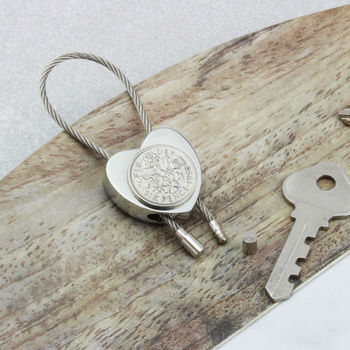 Personalised 1964 60th Birthday Sixpence Heart Keyring, 3 of 7