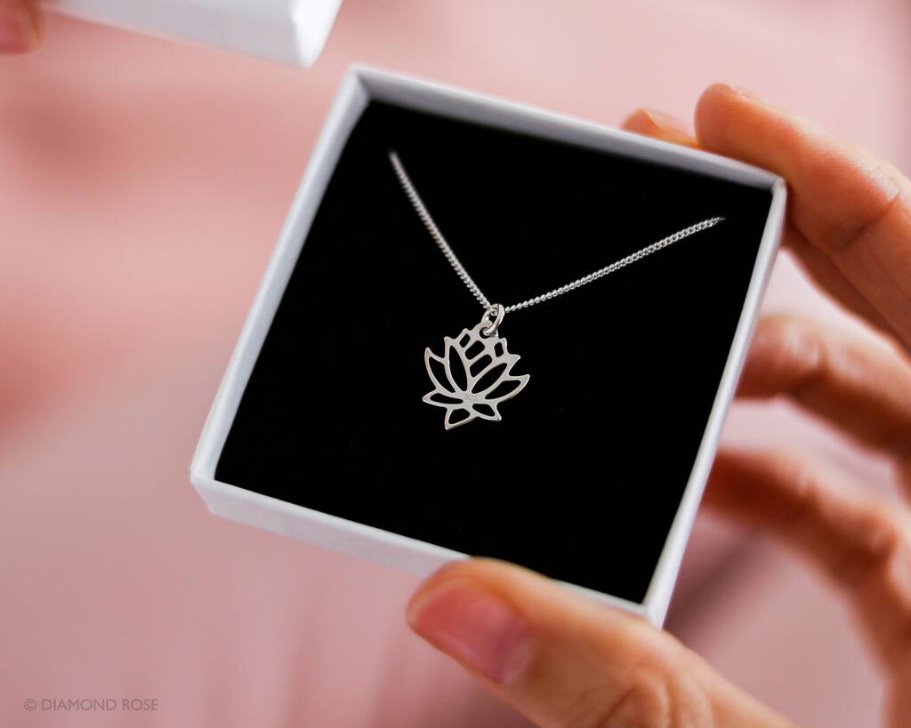 Lotus Flower Pendant Necklace In Sterling Silver, 1 of 7