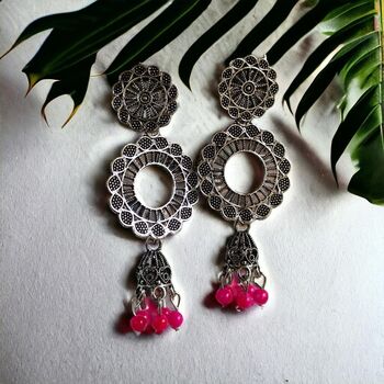 Indian Boho Oxidised Drop Ethnic Jhumkis Earrings, 11 of 12