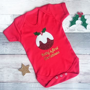 Personalised Pudding 'First Christmas' Babygrow, 3 of 3
