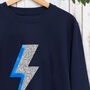 Ladies Silver And Blue Lightning Bolt Sweatshirt, thumbnail 2 of 5