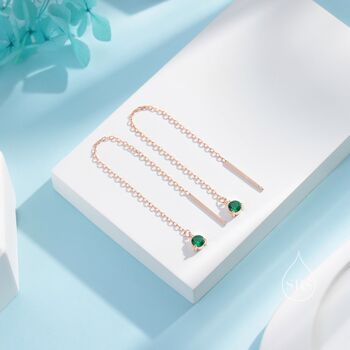 Emerald Green Cz Threader Earrings, 2 of 11