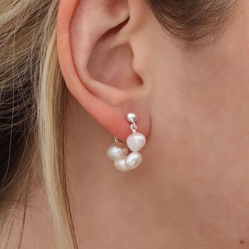Silver Pearl Hoop Beaded Earrings, 3 of 5