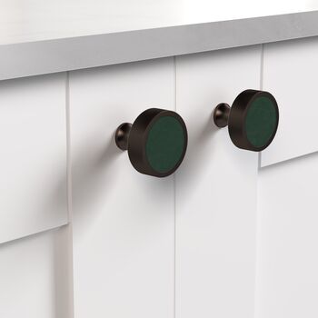 Solid Brass Bronze Cabinet Knobs With Leather Inserts, 4 of 8