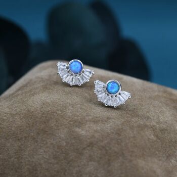Blue Opal Fan Stud Earrings In Sterling Silver, 3 of 11