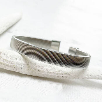 Vertical Stripes Stainless Steel Open Bracelet Mens Gift, 4 of 7