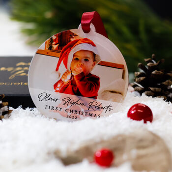 Personalised Baby's First Christmas Photo Bauble 2022, 7 of 10